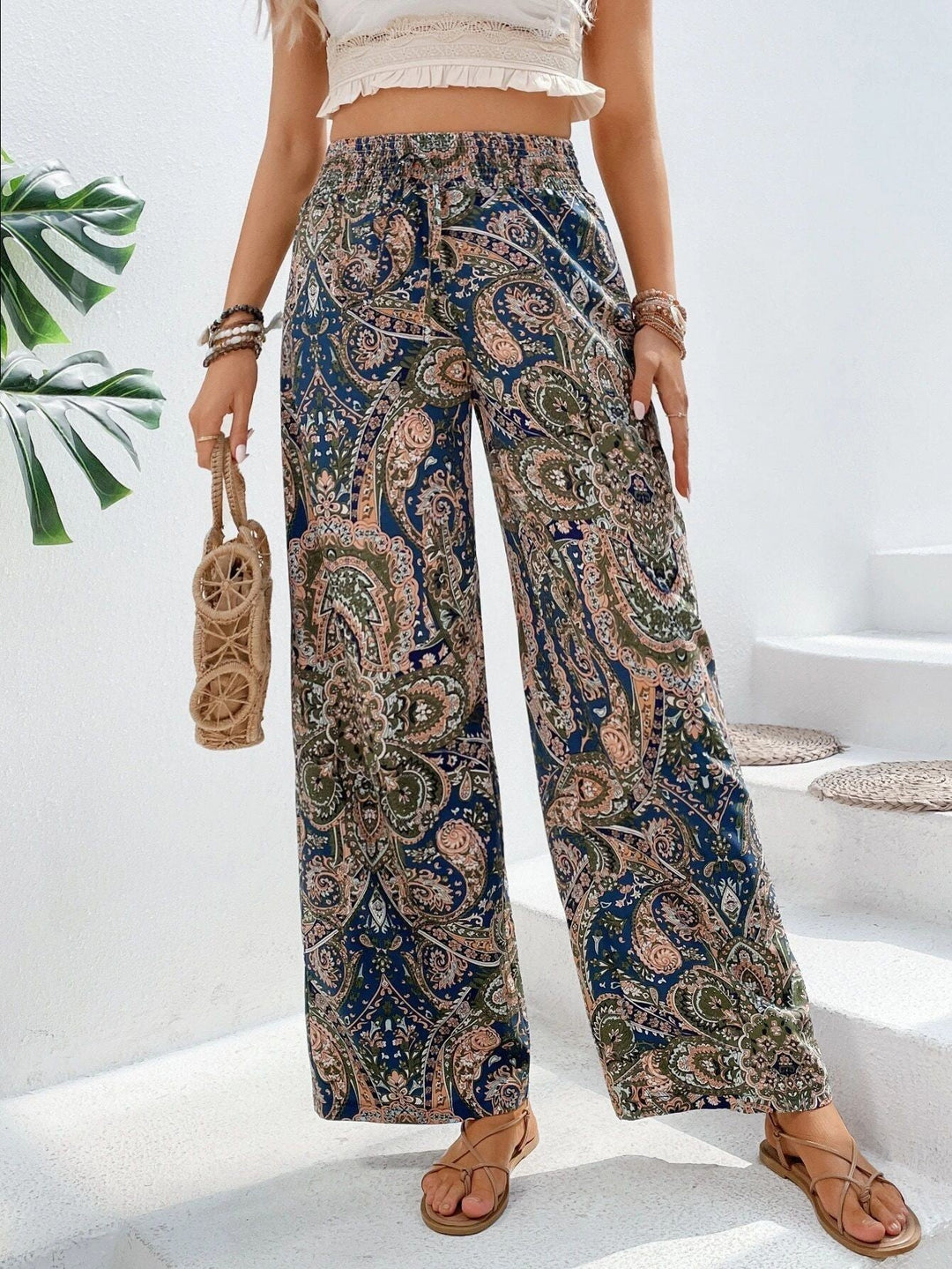 Damen lockere Palazzo-Hosen mit Paisleymuster