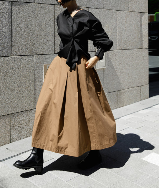 Damen Weicher Baumwoll-Maxirock mit weitem A-Linien-Schnitt, Kellerfalten und Eingrifftaschen Shop Nory