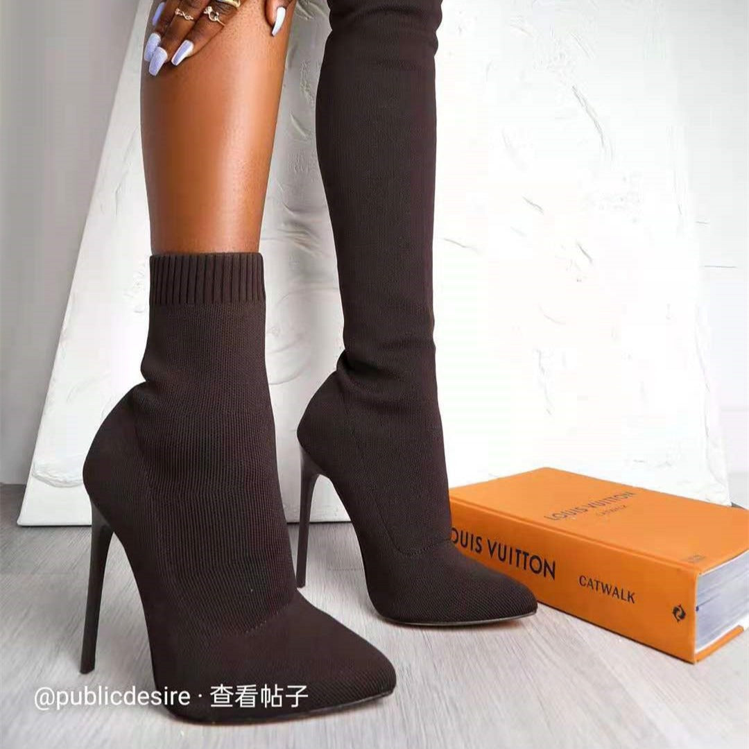 Damen Overknee-Stretch-Strickstiefel mit spitz zulaufender Schuhspitze Shop Nory