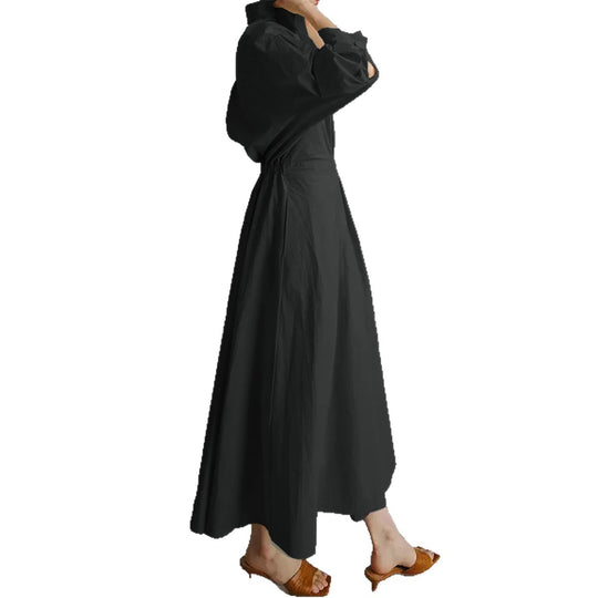 Damen nan tailliertes Hemdblusenkleid mit kastigem Kragen, mittellangen Ärmeln, Seitentaschen und ausgestelltem Tellerrock Shop Nory