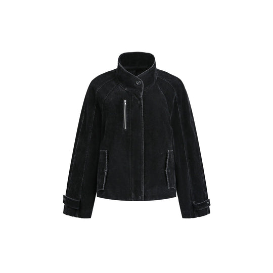 Damen Kurz geschnittene Cordjacke im Boxy‑Cut mit Stehkragen, Reißverschluss-Brusttasche und verstellbaren Manschetten Shop Nory