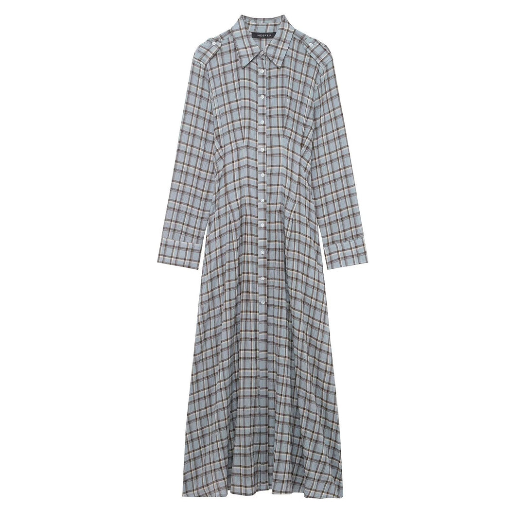 Damen Langes kariertes Hemdkleid mit durchgehender Knopfleiste und A‑Linien‑Silhouette Shop Nory