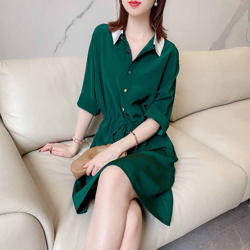Damen Lässiges Midi-Kleid mit kontrastierendem Kragen Shop Nory