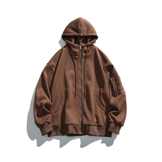 Unisex Oversize-Kapuzenjacke mit Frontreißverschluss, Ärmeltasche und geripptem Saum Shop Nory
