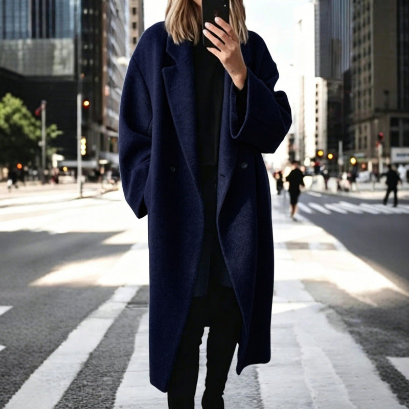 Damen Oversize Wollmix-Mantel mit doppelreihiger Knopfleiste, weitem Reverskragen und Eingrifftaschen Shop Nory