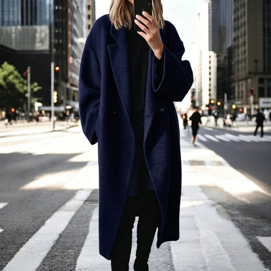 Damen Oversize Wollmix-Mantel mit doppelreihiger Knopfleiste, weitem Reverskragen und Eingrifftaschen Shop Nory