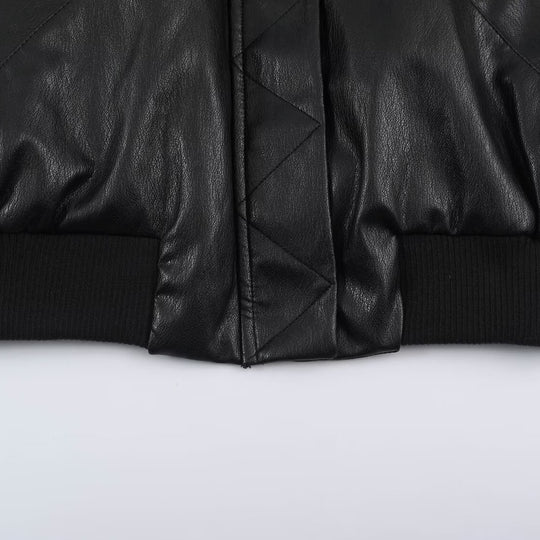Damen Bomberjacke aus Lederoptik mit verdeckter Klappe, taillierendem Rippbund und schrägen Pattentaschen Shop Nory