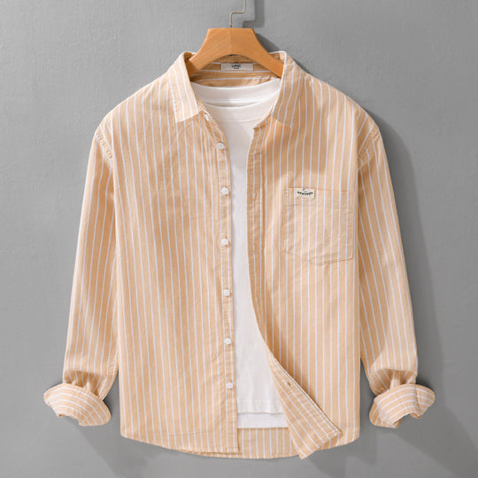 Herren Gestreiftes Layering-Overshirt aus softem Baumwollmix mit Kentkragen und aufgesetzter Brusttasche Shop Nory