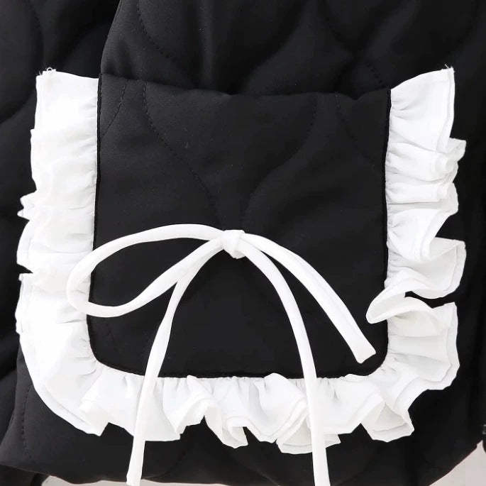 Damen Steppjacke mit Stehkragen und kontrastverzierten Rüschen-Taschen Shop Nory