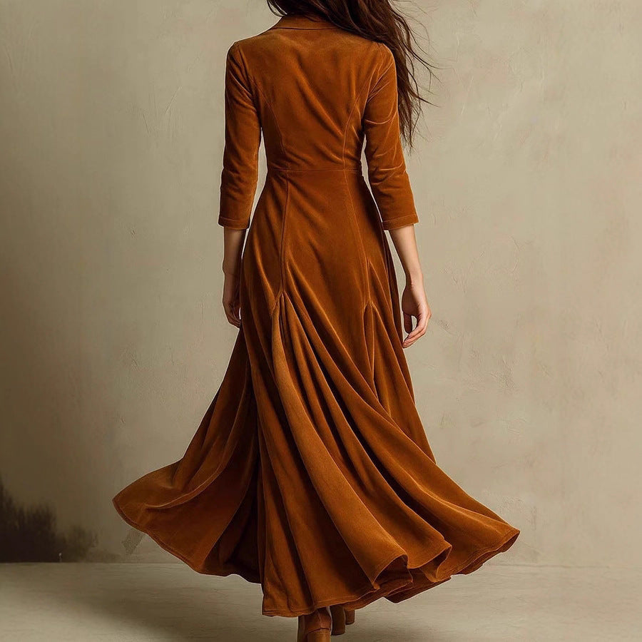 Damen Samt-Midaxi-Kleid mit tailliertem Sakko-Oberteil, V-Ausschnitt und weitem Stufenrock Shop Nory