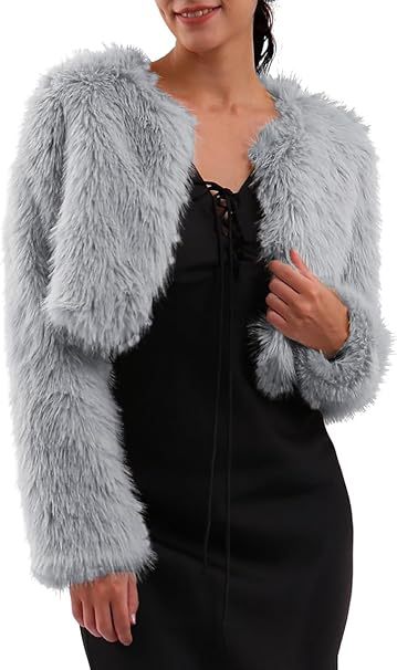 Damen Kurze glamouröse Kunstfelljacke mit lockeren Ärmeln