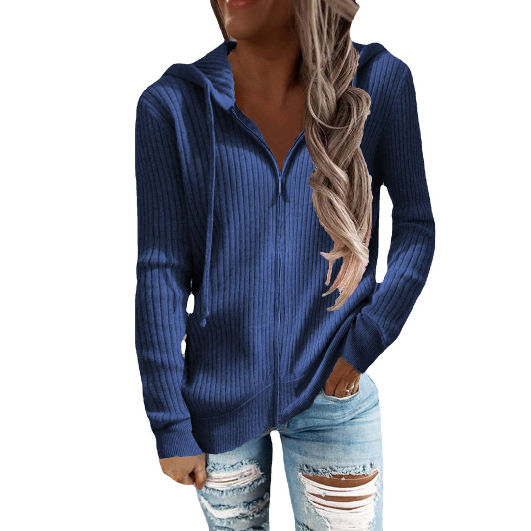 Damen Gerippter Kapuzenpullover mit Reißverschluss und Eingrifftaschen Shop Nory