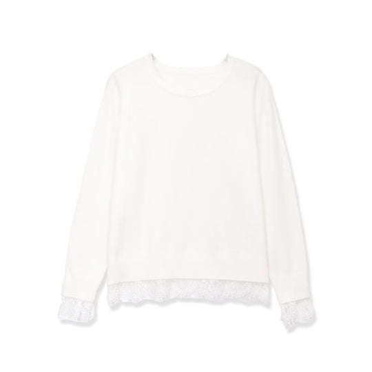 Damen Sweatshirt mit Spitzenbesatz und Rundhalsausschnitt Shop Nory