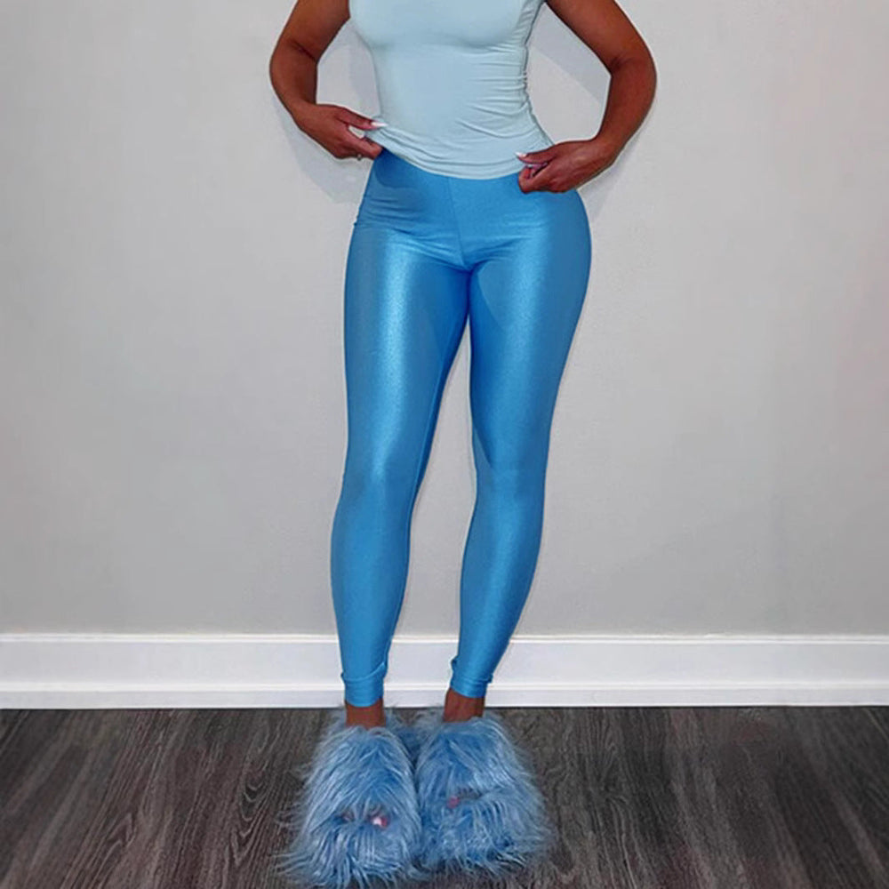 Damen Hochglänzende Fitness-Leggings mit hoher Taille und umfassendem Komfort