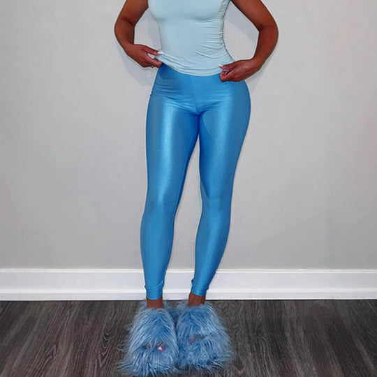 Damen Hochglänzende Fitness-Leggings mit hoher Taille und umfassendem Komfort