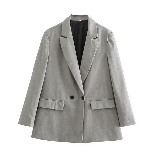 Damen Doppelreihiger Longblazer mit weitem Schalkragen und Pattentaschen Shop Nory