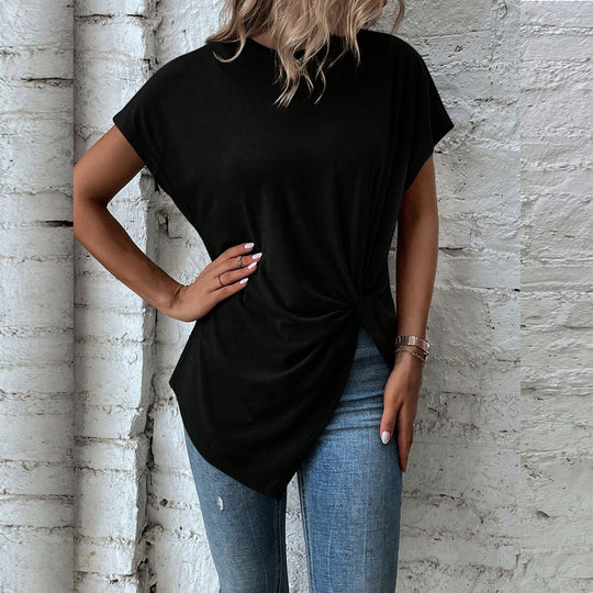 Damen Asymmetrisches Knotenshirt mit überschnittenen Schultern und Twist-Detail Shop Nory
