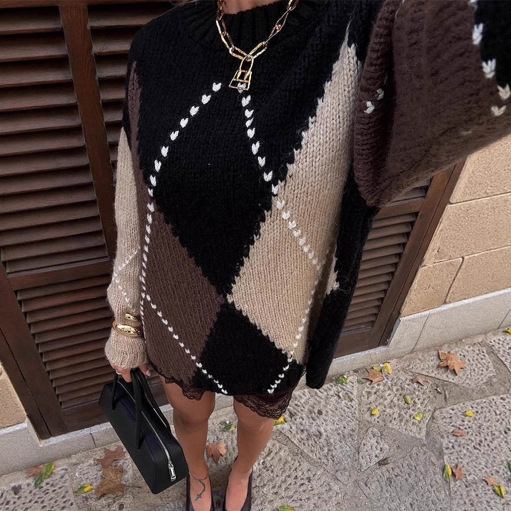 Damen Grobgestrickter Oversize-Pullover mit Rautenstrickmuster Shop Nory