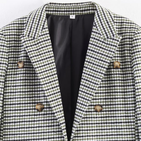 Damen Zweireihiger Hahnentritt-Blazer mit Schwalbenschwanz-Saum und Reverskragen Shop Nory