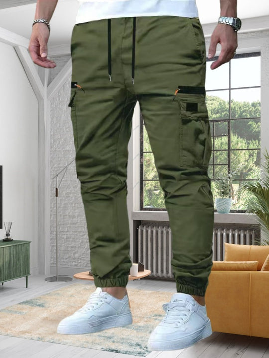 Herren Tapered Cargohose im Joggerstil mit Elastikbund, Tiefer Schritt‑Tasche & Reißverschlusstaschen Shop Nory