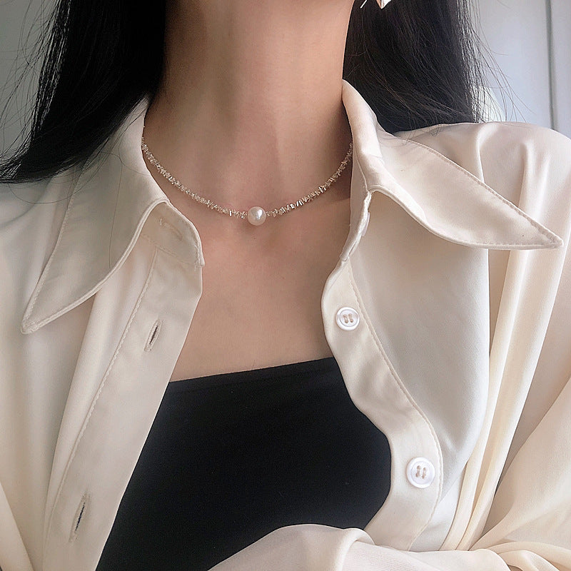 Damen Halskette mit eleganten Zirkonia-Details und Perlenakzent Shop Nory
