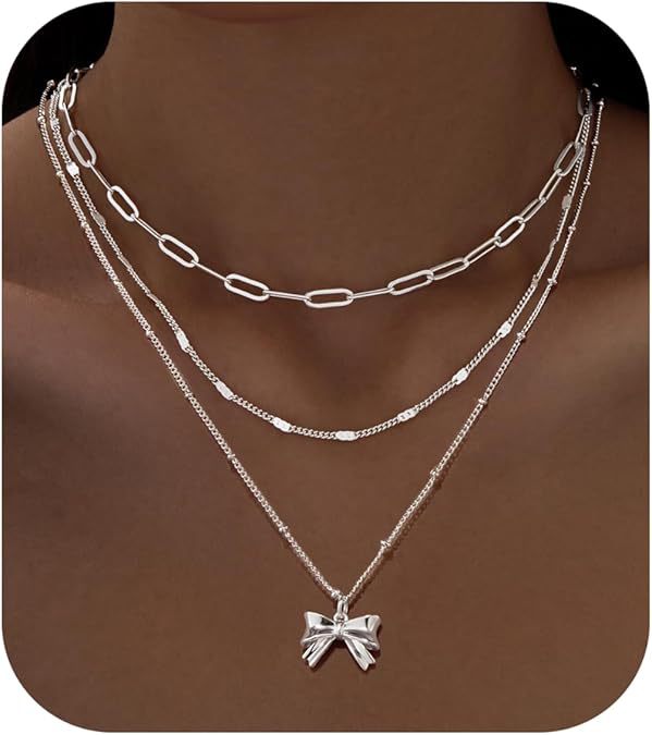 Damen mehrlagige Halskette mit modernem Kreuzanhänger und funkelnden Zirkonia Shop Nory