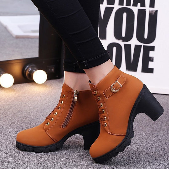 Damen Stiefeletten mit Blockabsatz und Schnürung