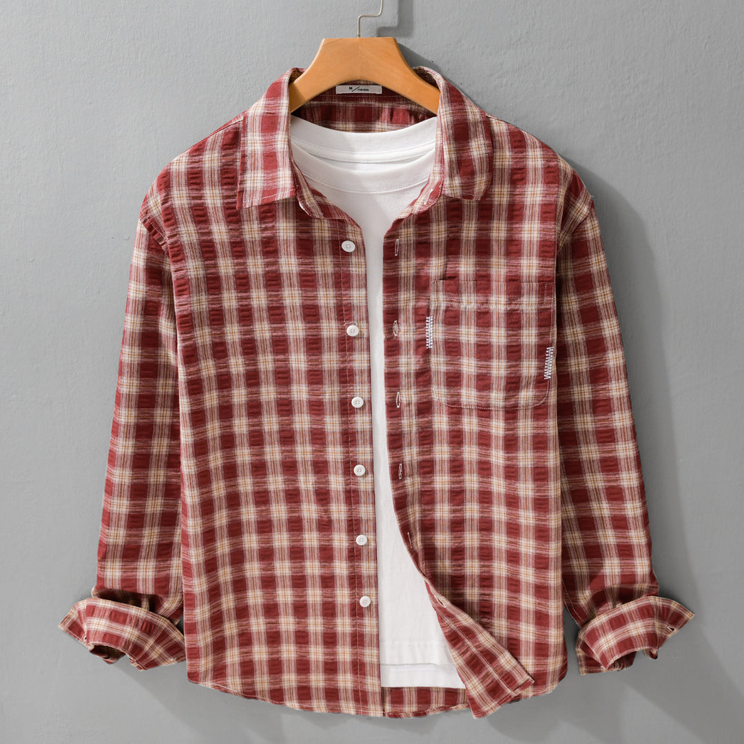 Herren Leichtes kariertes Baumwoll-Overshirt mit Soft-Crinkle‑Struktur, Brusttasche und Relaxed‑Fit Shop Nory