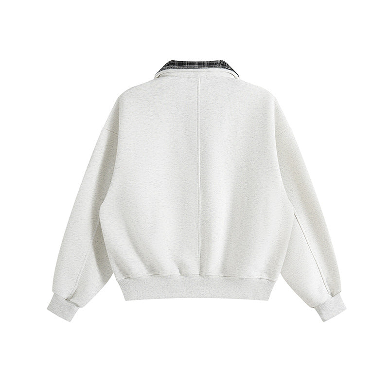 Unisex Lagenlook-Sweatshirt mit eingenähtem Karokragen und seitlichen Einschubtaschen Shop Nory