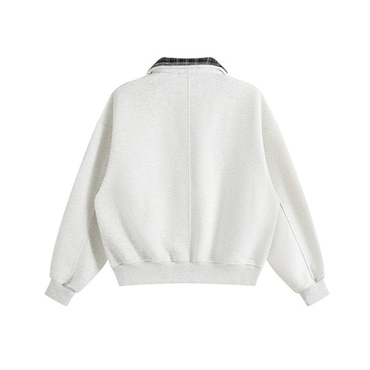 Unisex Lagenlook-Sweatshirt mit eingenähtem Karokragen und seitlichen Einschubtaschen Shop Nory