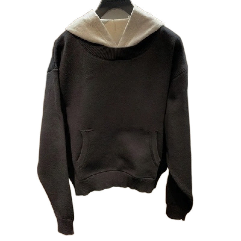 Unisex Grobgestricktes Lagenlook-Sweatshirt mit Kontrastkapuze und Kängurutasche Shop Nory