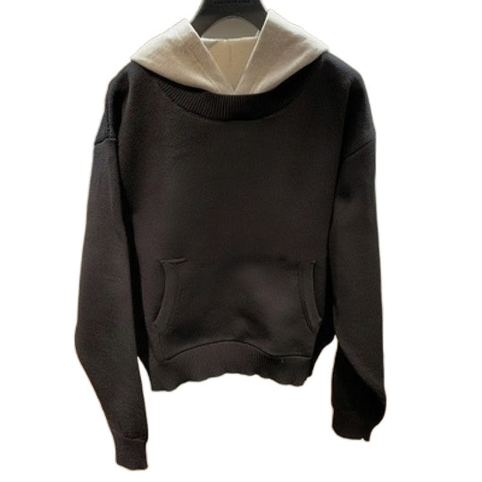 Unisex Grobgestricktes Lagenlook-Sweatshirt mit Kontrastkapuze und Kängurutasche Shop Nory