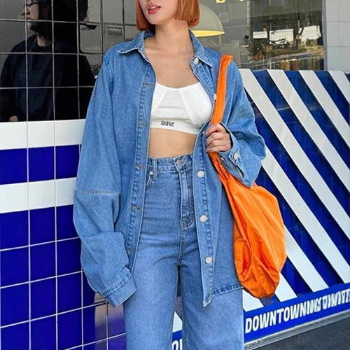 Damen Oversized-Denim-Hemdjacke im Co-Ord-Look mit lockerer Passform Shop Nory