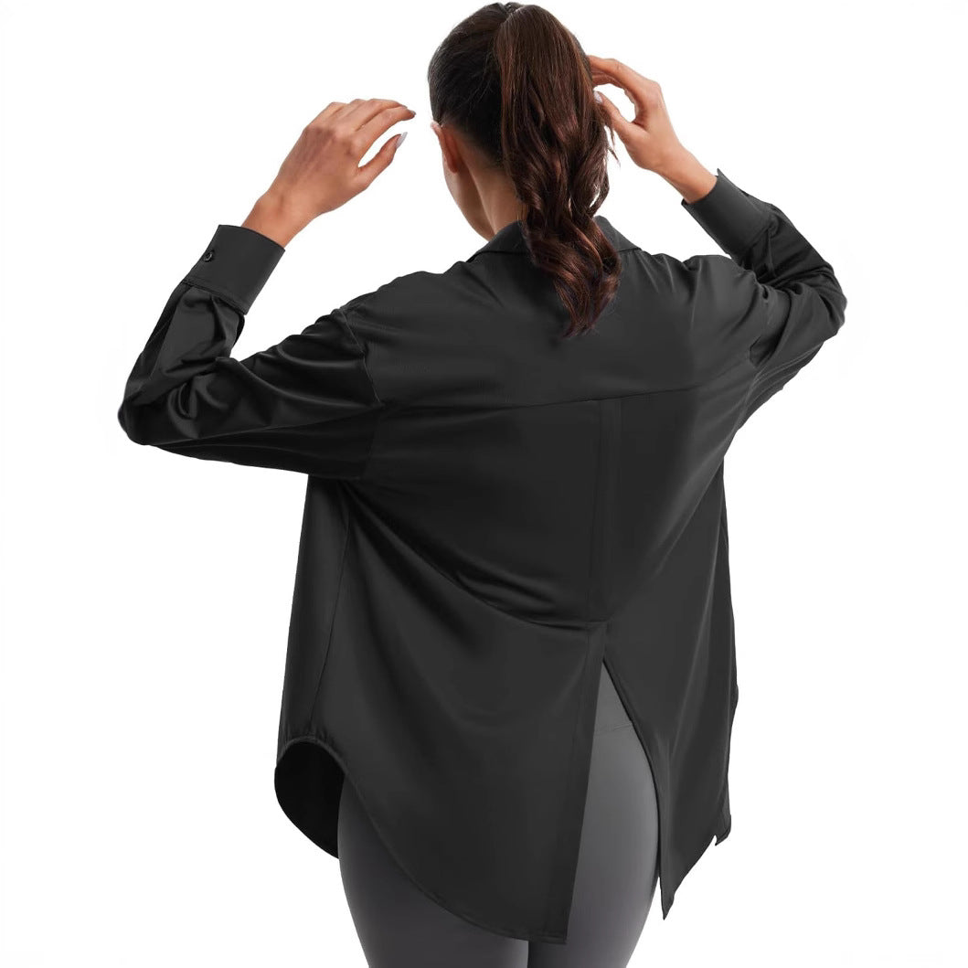 Damen Oversize-Bluse aus Stretch-Mikrofaser mit Hemdblusenkragen Shop Nory