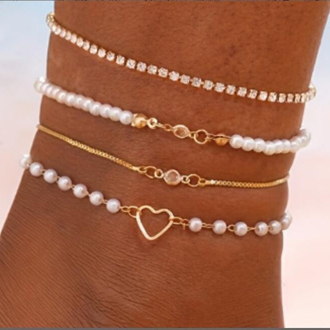 Damen Armband-Set mit feinen Perlen und glitzernden Akzenten Shop Nory