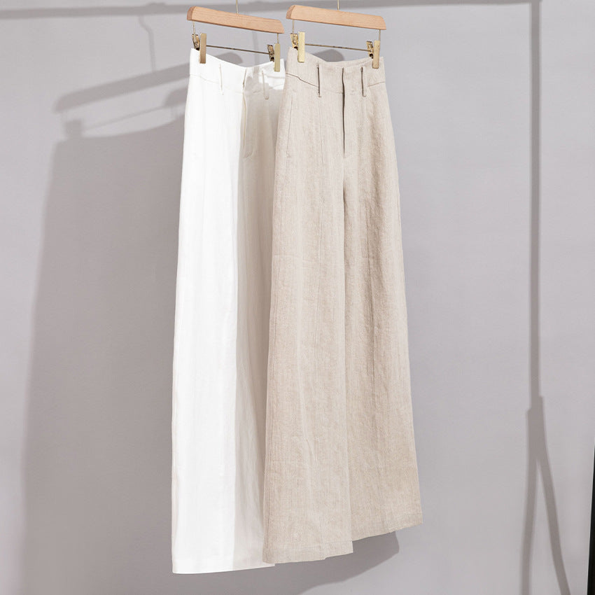 Damen Hochtaillierte Leinenhose mit weitem Bein, Bügelfalte und Gürtelschlaufen Shop Nory