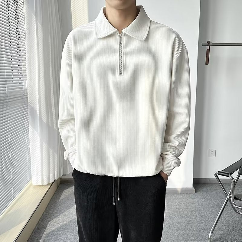 Herren Gerippter Pullover mit Halbreißverschluss und Polokragen Shop Nory