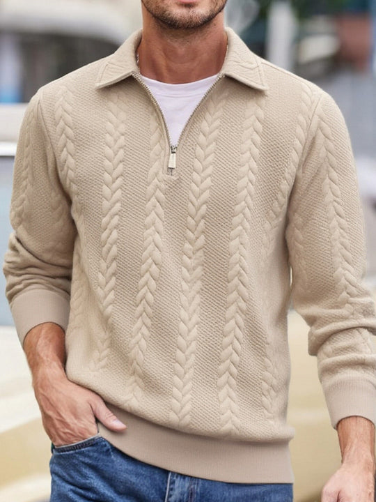 Herren Feinstrukturierter Zopfstrickpullover mit Kurzreißverschluss und Kentkragen Shop Nory