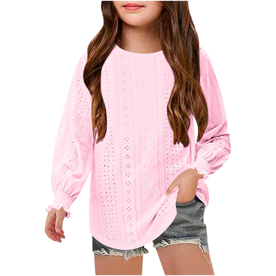 Damen Ajourgestricktes Oversize-Pullover-Shirt mit Ballonärmeln und Rüschenbündchen Shop Nory