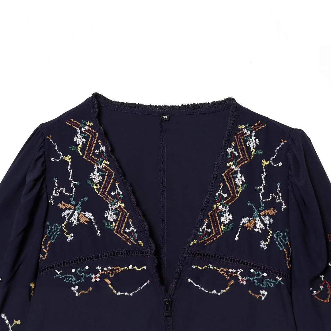 Damen Bestickte Kimono‑Bluse mit Bindebändern und Zierhäkelkante Shop Nory