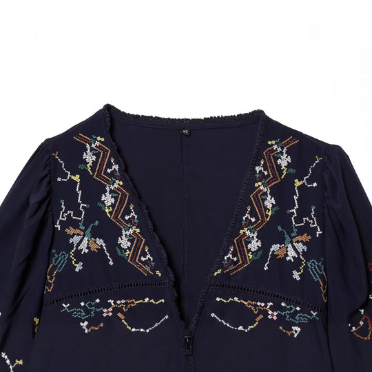 Damen Bestickte Kimono‑Bluse mit Bindebändern und Zierhäkelkante Shop Nory