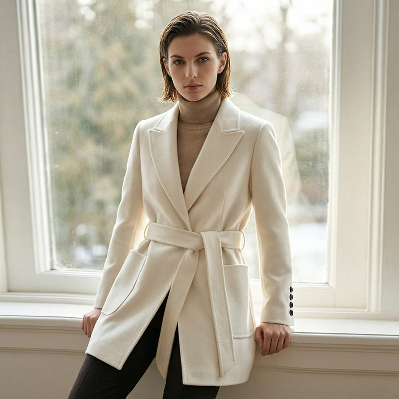Damen Eleganter Wickelmantel mit Taschen und Gürtel Shop Nory