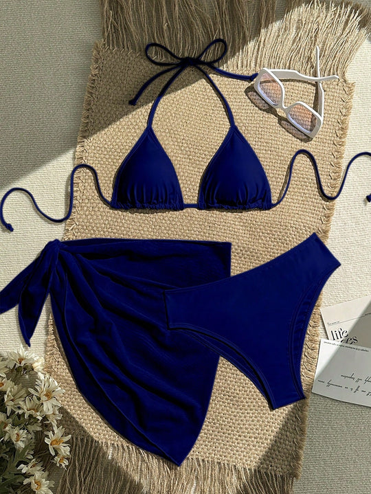 Damen Triangel-Bikini mit Wickeltuch und verstellbaren Trägern