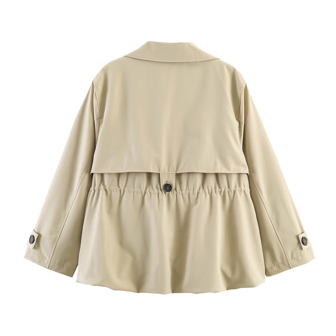Damen Kurzjacke im Trenchstil mit Tunnelzugtaillierung und Karofutter Shop Nory