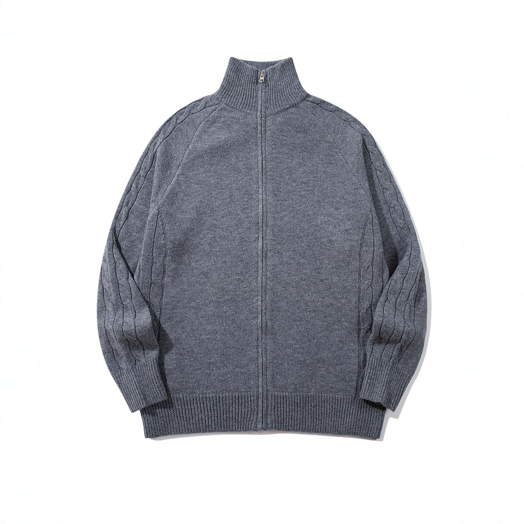 Herren Grobstrick‑Zipjacke mit Funnelkragen, Raglanärmeln und Zopfmuster Shop Nory