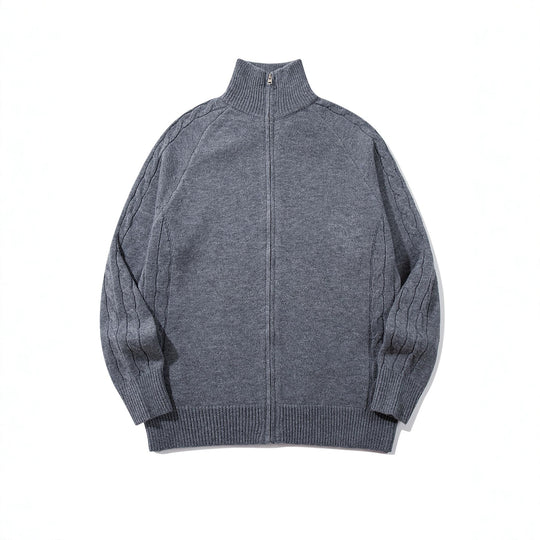 Herren Grobstrick‑Zipjacke mit Funnelkragen, Raglanärmeln und Zopfmuster Shop Nory