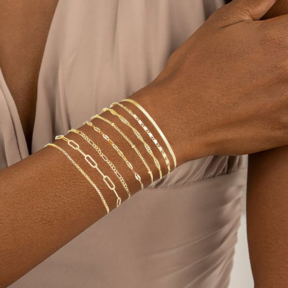 Damen Armreif-Set aus feinem Metall mit eleganten Kettendesigns Shop Nory
