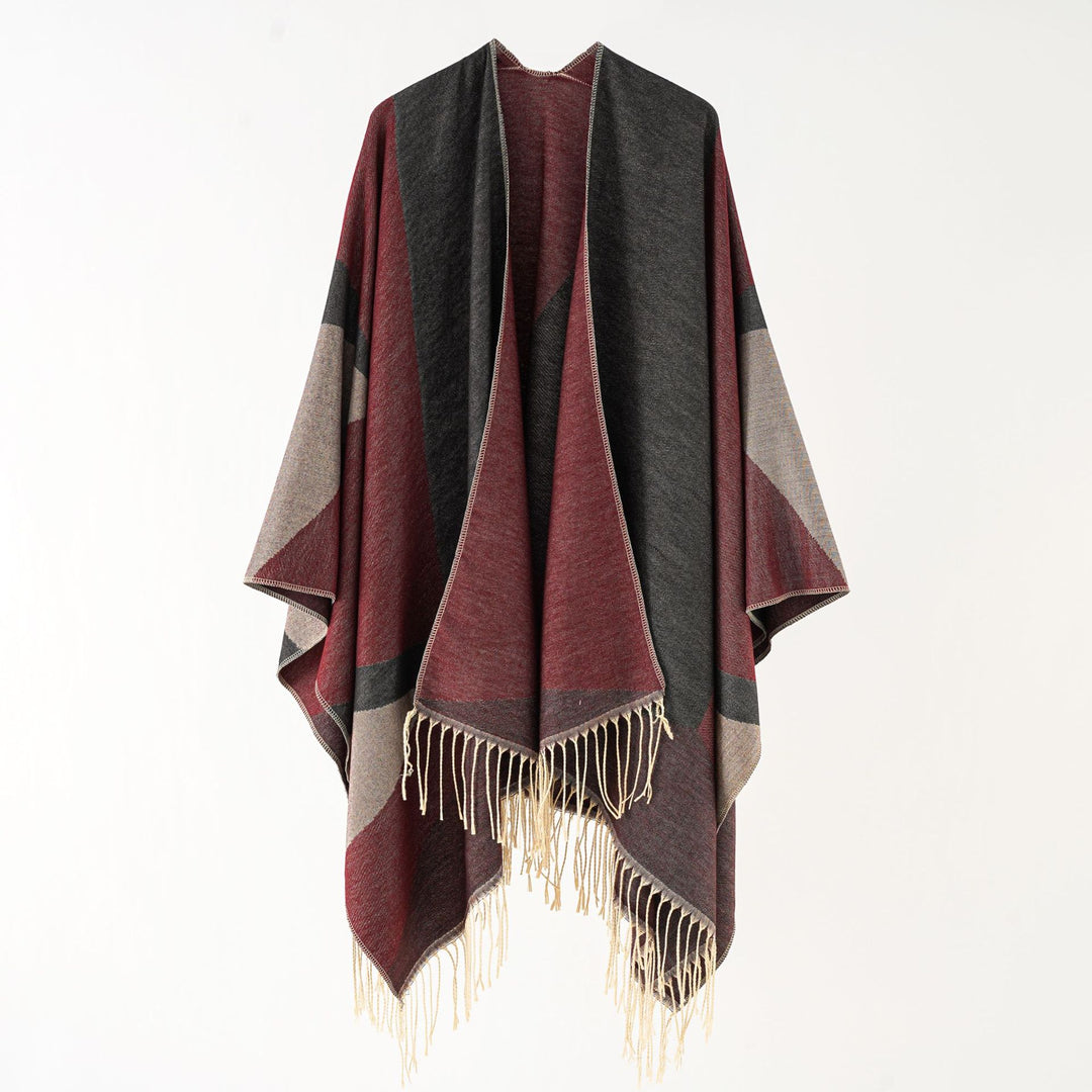 Damen Leichter reversibler Fransen-Umhang aus feiner Wollmischung Shop Nory
