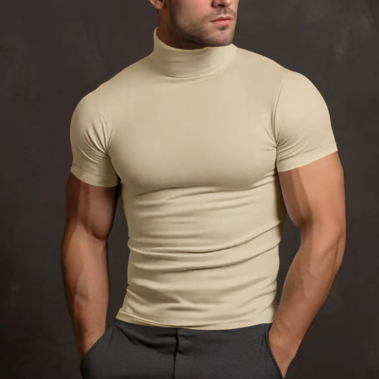 Herren nan körperbetontes Kurzarm-Rollkragenshirt aus Stretchjersey