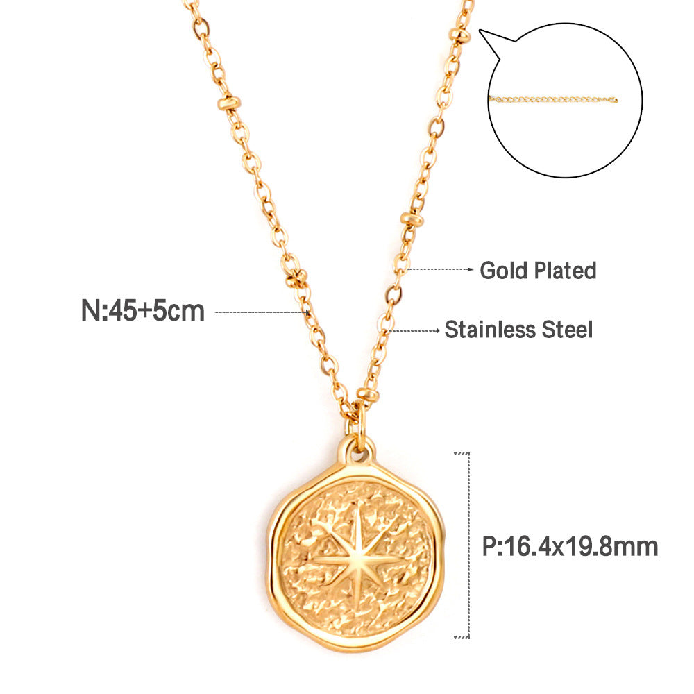 Damen Halskette mit verspieltem Kompassanhänger aus hochwertigem Edelstahl und goldplattierter Oberfläche Shop Nory